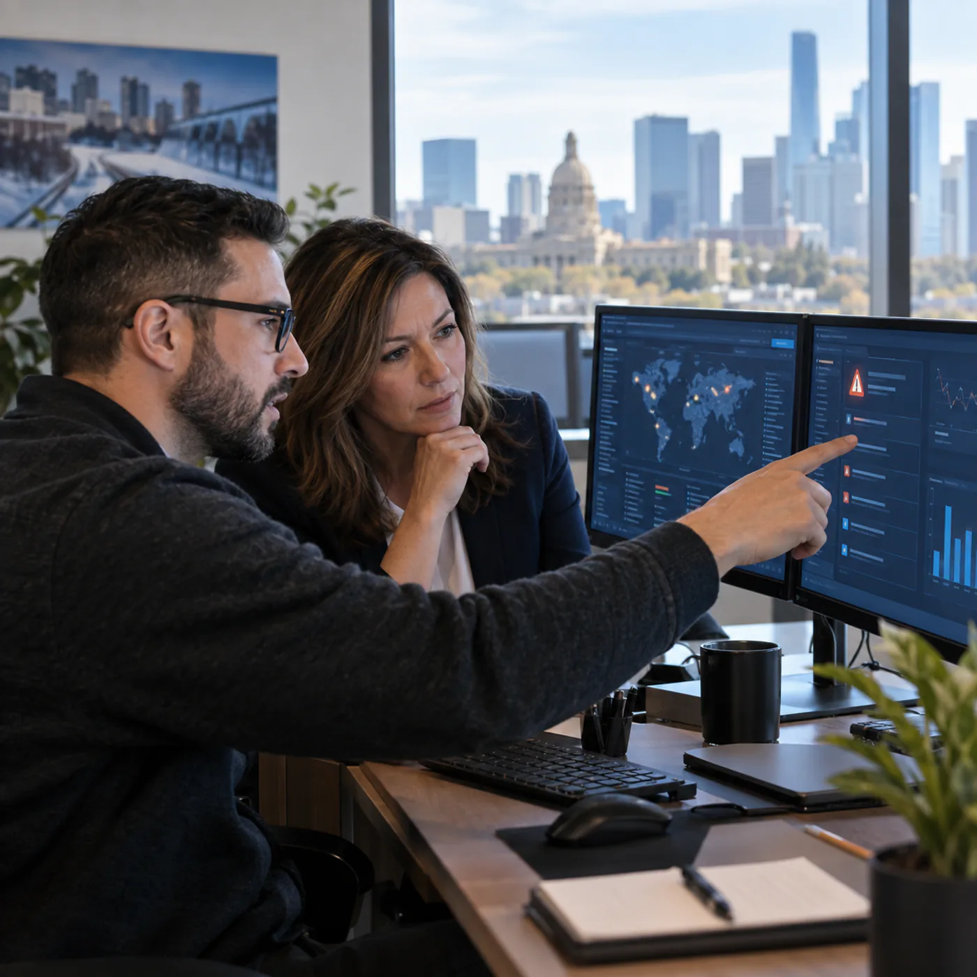 Cybersecurity services Edmonton specialists reviewing business security monitoring alerts