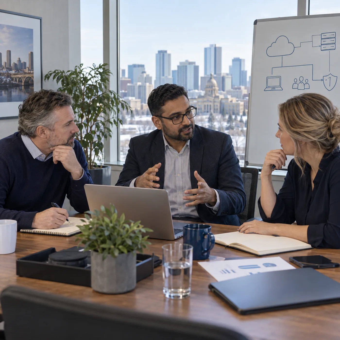 IT consulting Edmonton advisor leading a practical technology planning meeting with business owners